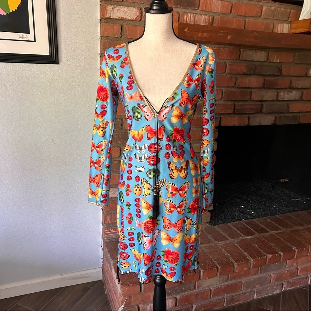Kasia de Gelaque Butterfly Bug Print Long Sleeve Dress Sz S